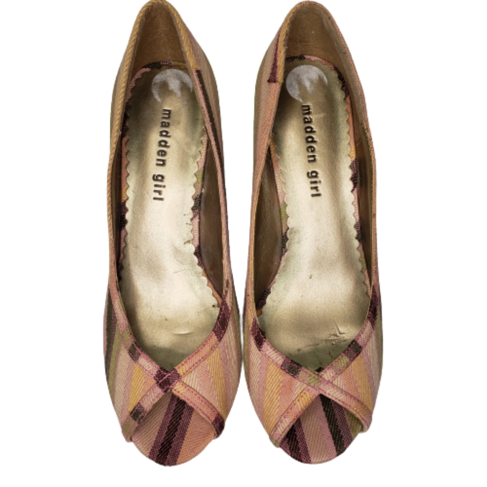 Madden Girl LABAMBAA Striped Peep Toe Heels - Picture 2 of 9